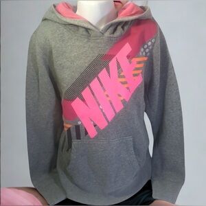 Nike Youth Girls Classic Logo Hoodie Gray & Pink Hood